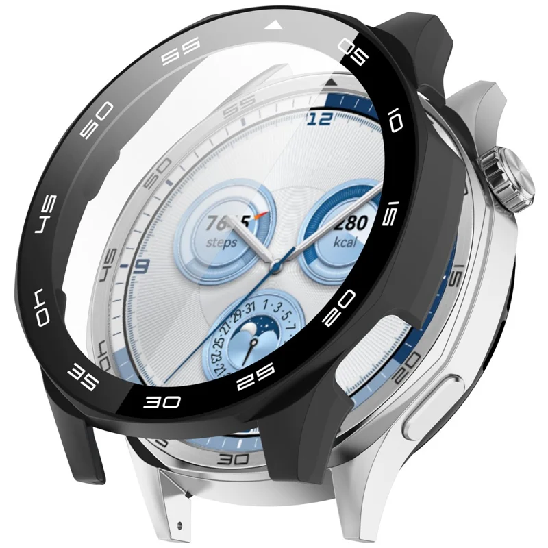 Para Huawei Watch GT 5 46mm PC Cover Watch Frame Case com Película de Vidro Temperado de Tela (Versão com Marcações de Bezel) - Preto