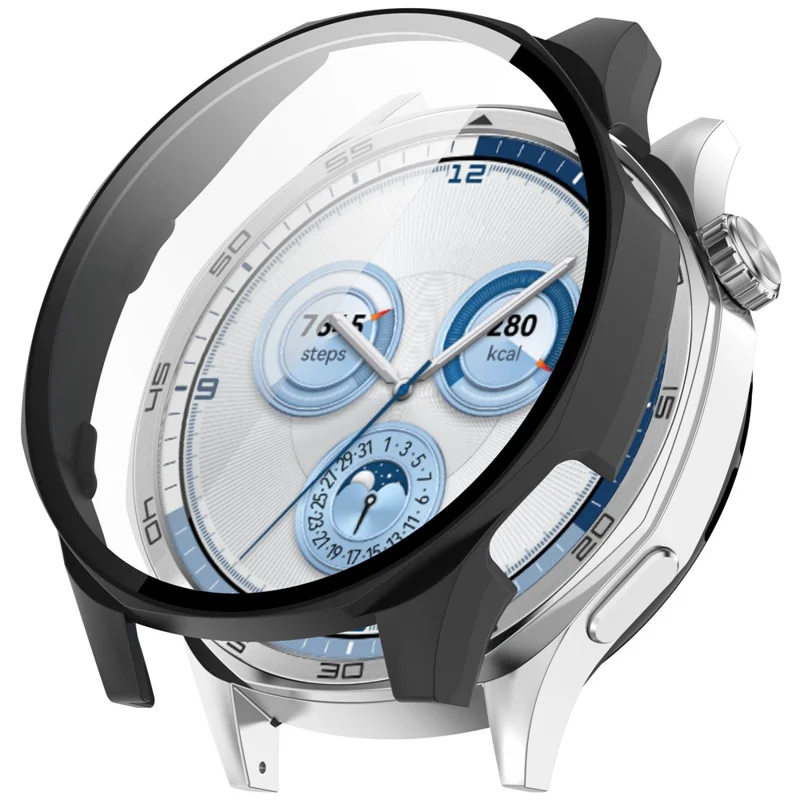 For Huawei Watch GT 5 46mm Matte PC Cover Watch Frame Case with Tempered Glass Screen Film - Black