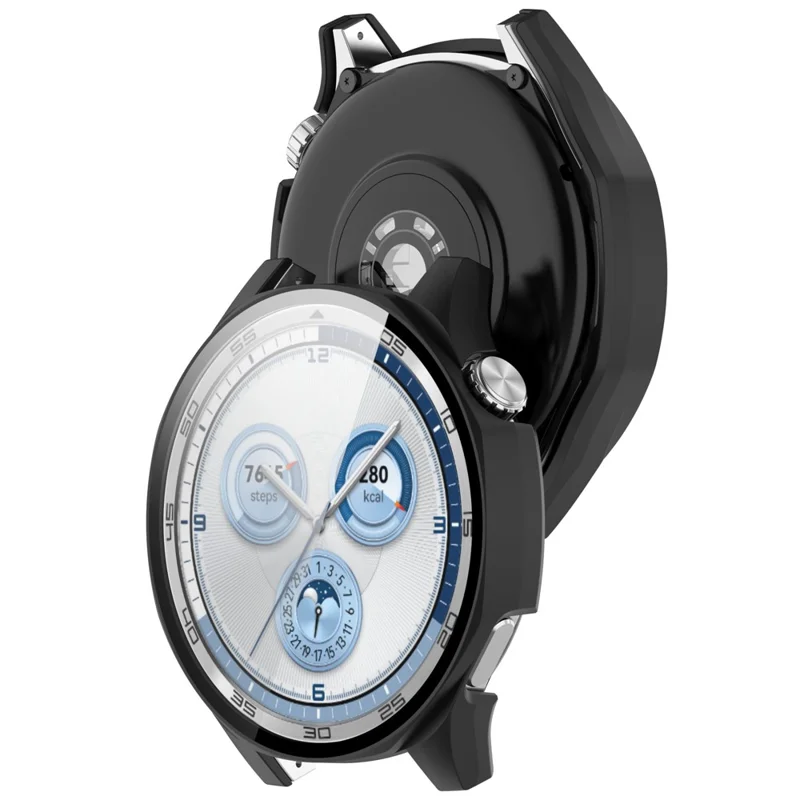 For Huawei Watch GT 5 46mm Matte PC Cover Watch Frame Case with Tempered Glass Screen Film - Black