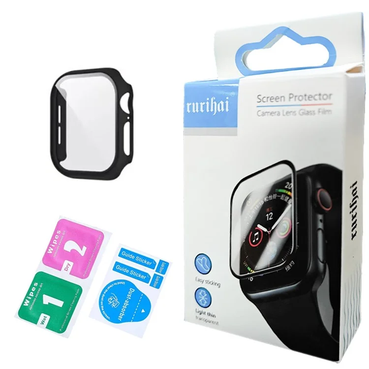 RURIHAI Para Apple Watch Series 10 42mm Estuche Protector de Reloj PC con Protector de Pantalla de 0.3mm - Negro