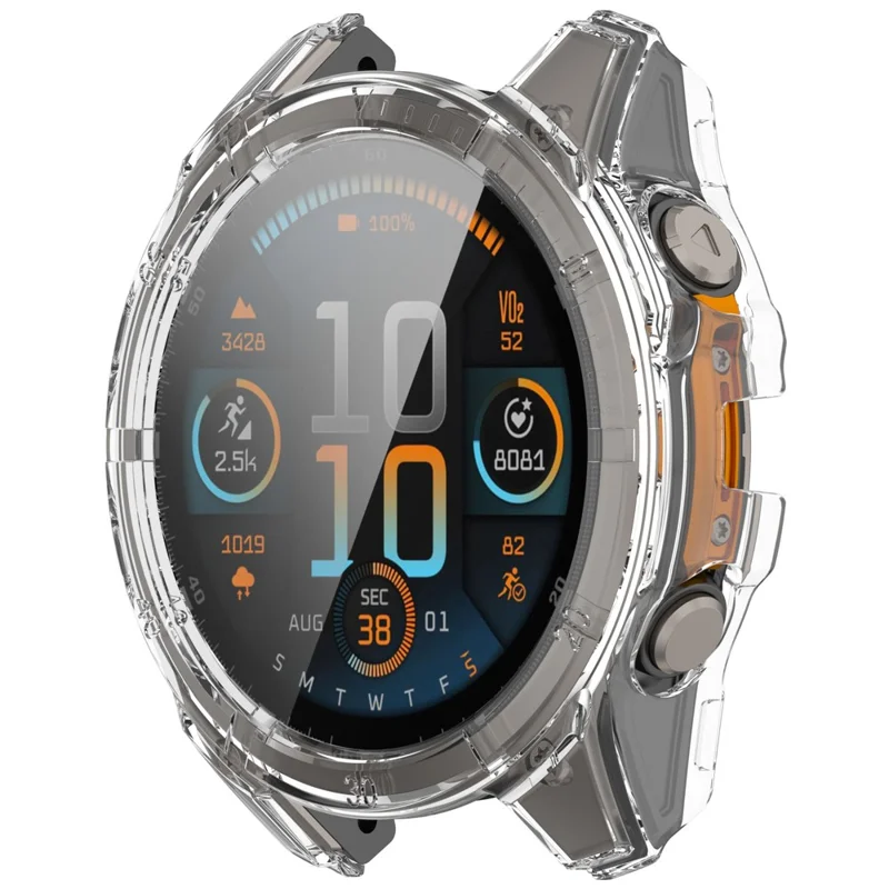 For Garmin Fenix 8 47mm Watch Case PC Frame Cover with Tempered Glass Screen Film - Transparent