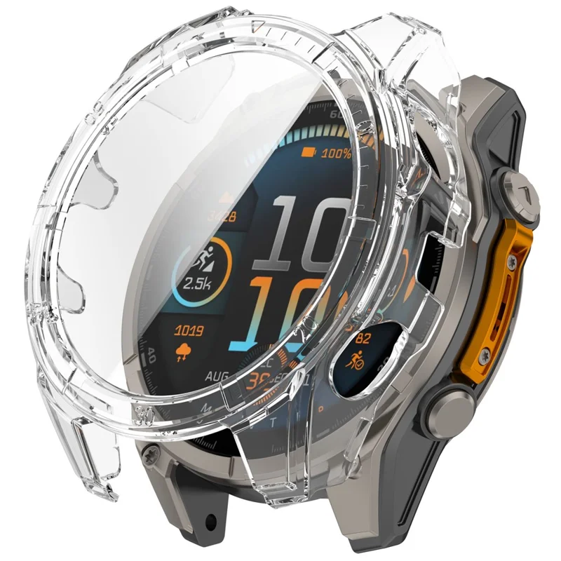 For Garmin Fenix 8 51mm Watch Case PC Frame Cover with Tempered Glass Screen Film - Transparent