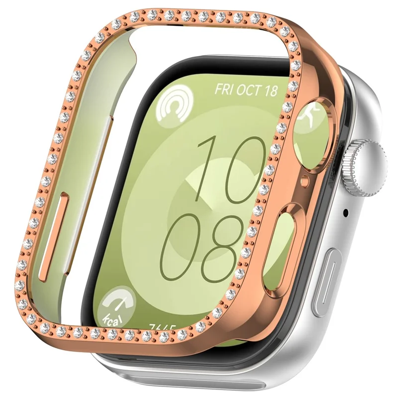 For Huawei Watch Fit 3 Watch Case Diamond Decor Half Coverage Hollow PC Watch Protective Cover - Electroplating Rose Gold