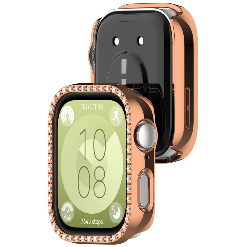 For Huawei Watch Fit 3 Watch Case Diamond Decor Half Coverage Hollow PC Watch Protective Cover - Electroplating Rose Gold