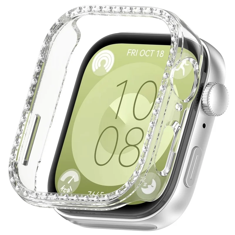 For Huawei Watch Fit 3 Watch Case Diamond Decor Half Coverage Hollow PC Watch Protective Cover - Transparent
