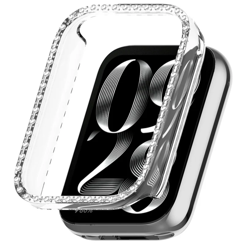 For Xiaomi Smart Band 8 Pro Watch Case Diamond Decor Half Coverage Hollow PC Watch Protective Cover - Transparent