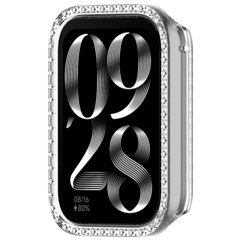 For Xiaomi Smart Band 8 Pro Watch Case Diamond Decor Half Coverage Hollow PC Watch Protective Cover - Transparent