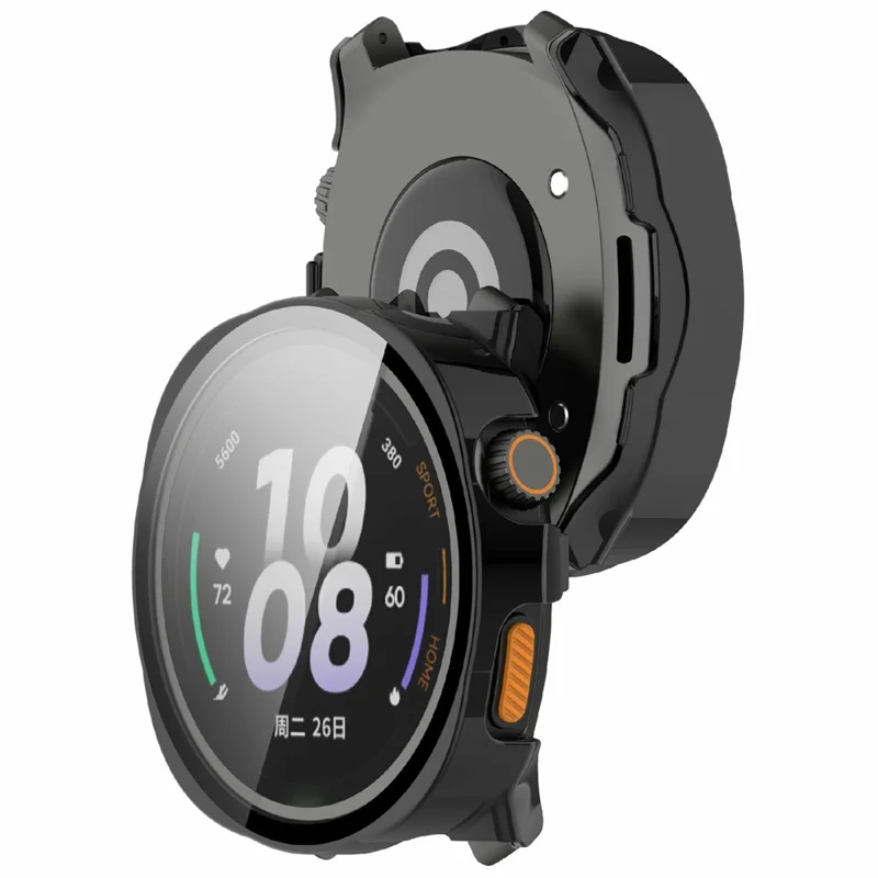 For Keep Watch Pilot 1 Watch Case Protective Hard PC Cover with Tempered Glass Film - Black