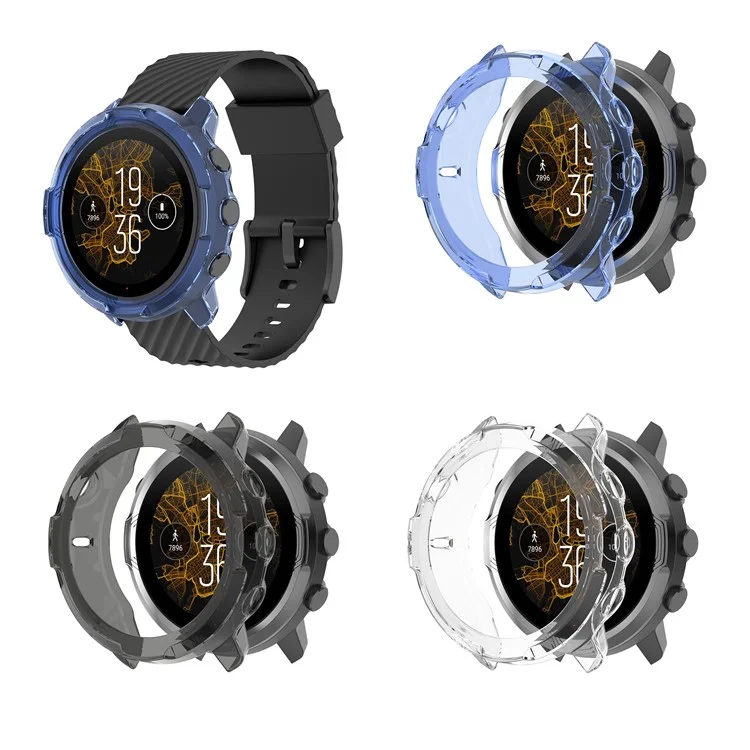 Soft TPU Smart Watch Protective Half Coverage Hollow Cover for Suunto 7 - Blue