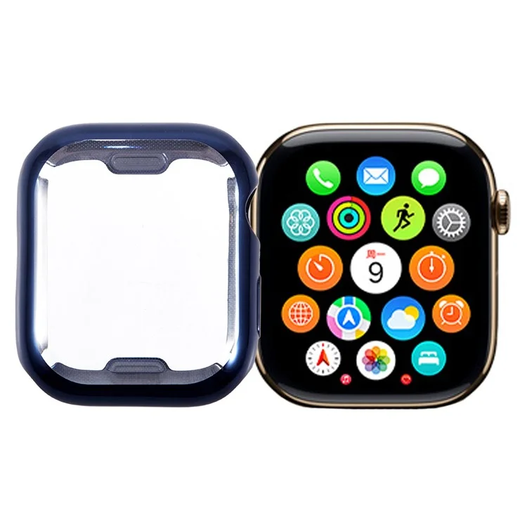 For Apple Watch Series 9 / 8 / 7 41mm Watch Case Flexible TPU Cover Full Coverage Electroplating - Midnight Blue