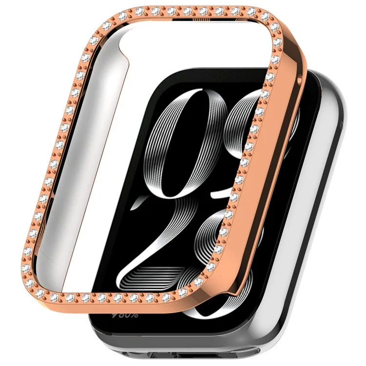 For Xiaomi Smart Band 9 Pro Smart Watch Half Case Rhinestones Hard PC Protective Cover - Electroplating Rose Gold