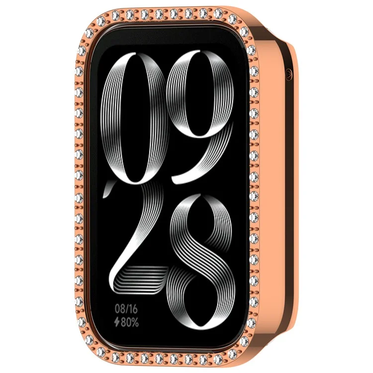 For Xiaomi Smart Band 9 Pro Smart Watch Half Case Rhinestones Hard PC Protective Cover - Electroplating Rose Gold
