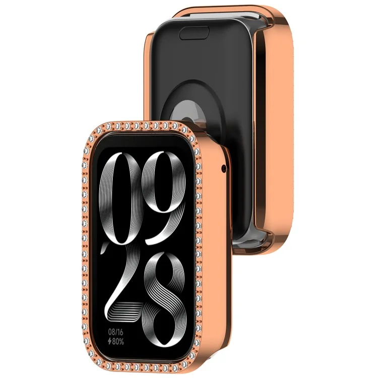 For Xiaomi Smart Band 9 Pro Smart Watch Half Case Rhinestones Hard PC Protective Cover - Electroplating Rose Gold