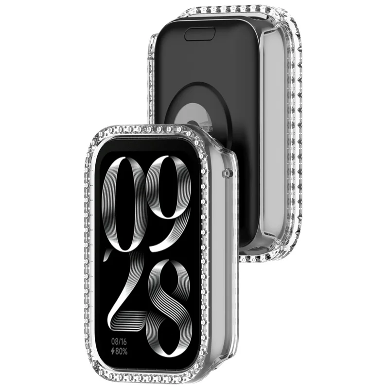 For Xiaomi Smart Band 9 Pro Smart Watch Half Case Rhinestones Hard PC Protective Cover - Transparent