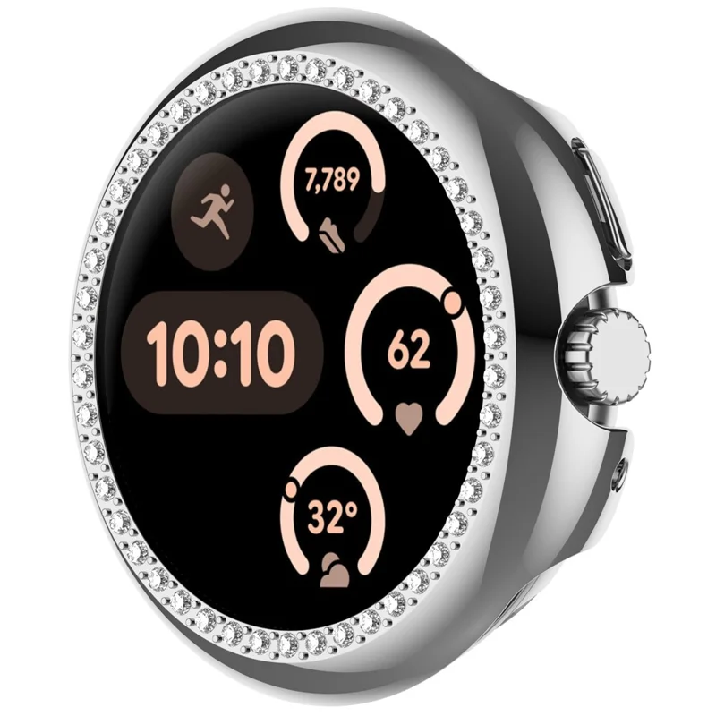 Hollow-Out Cover For Google Pixel Watch 3 41mm / Watch 2 / Watch , Rhinestone Decor PC Watch Frame Case - Electroplating Silver
