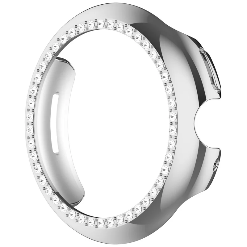 Hollow-Out Cover For Google Pixel Watch 3 41mm / Watch 2 / Watch , Rhinestone Decor PC Watch Frame Case - Electroplating Silver