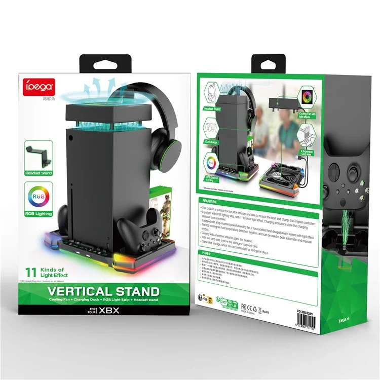 IPEGA PG-XBX028S Supporto di raffreddamento per Xbox Series X con dock di ricarica per due controller e luce RGB