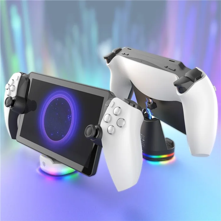 IPEGA PG-P5P25A For Sony PS5 Portal Charger Station RGB Lighting Magnetic Charging Dock - White