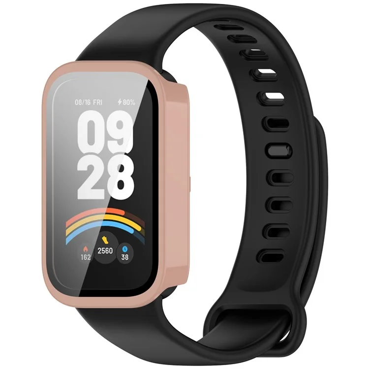 For Xiaomi Smart Band 9 Active / Redmi Band 3 Watch Case PC Cover with Tempered Glass Screen Film - Pink