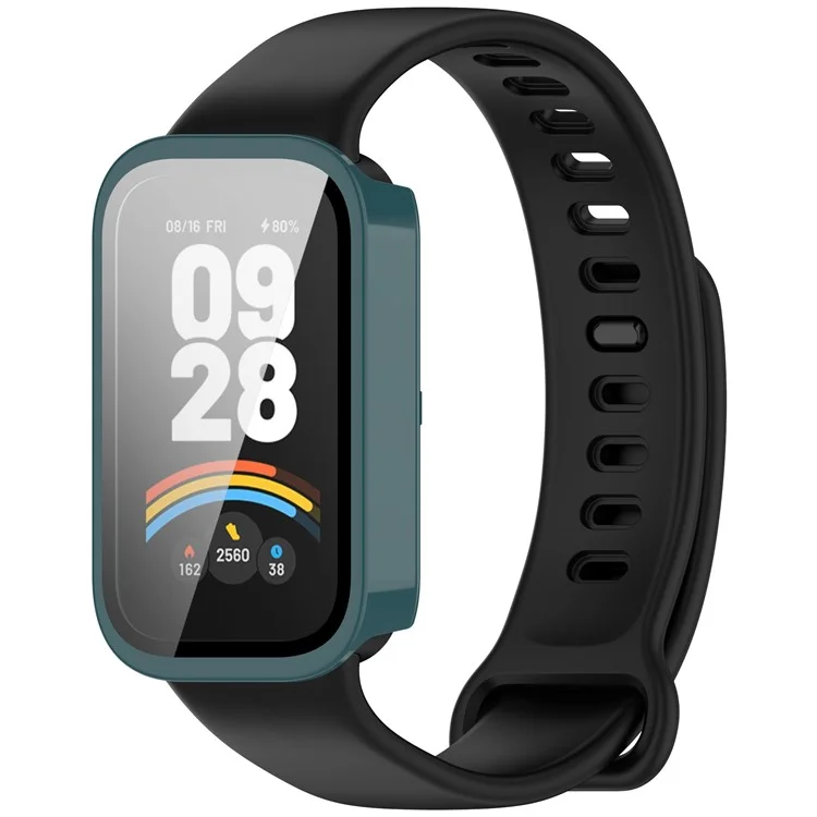 For Xiaomi Smart Band 9 Active / Redmi Band 3 Watch Case PC Cover with Tempered Glass Screen Film - Green