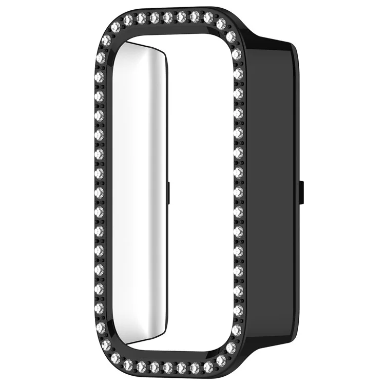 For Xiaomi Smart Band 9 Active / Redmi Band 3 Hollow-Out Cover Rhinestone Decor PC Watch Frame Case - Electroplating Black