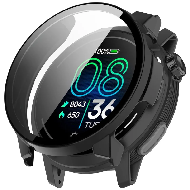 For Coros Pace Pro Watch Case PC Frame Cover with Tempered Glass Screen Film - Black