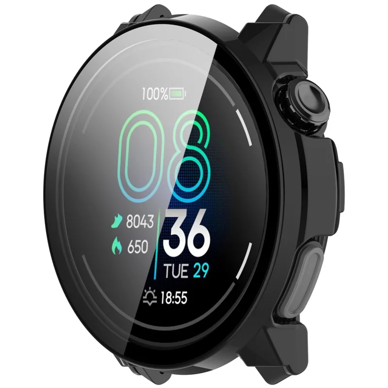 For Coros Pace Pro Watch Case PC Frame Cover with Tempered Glass Screen Film - Black