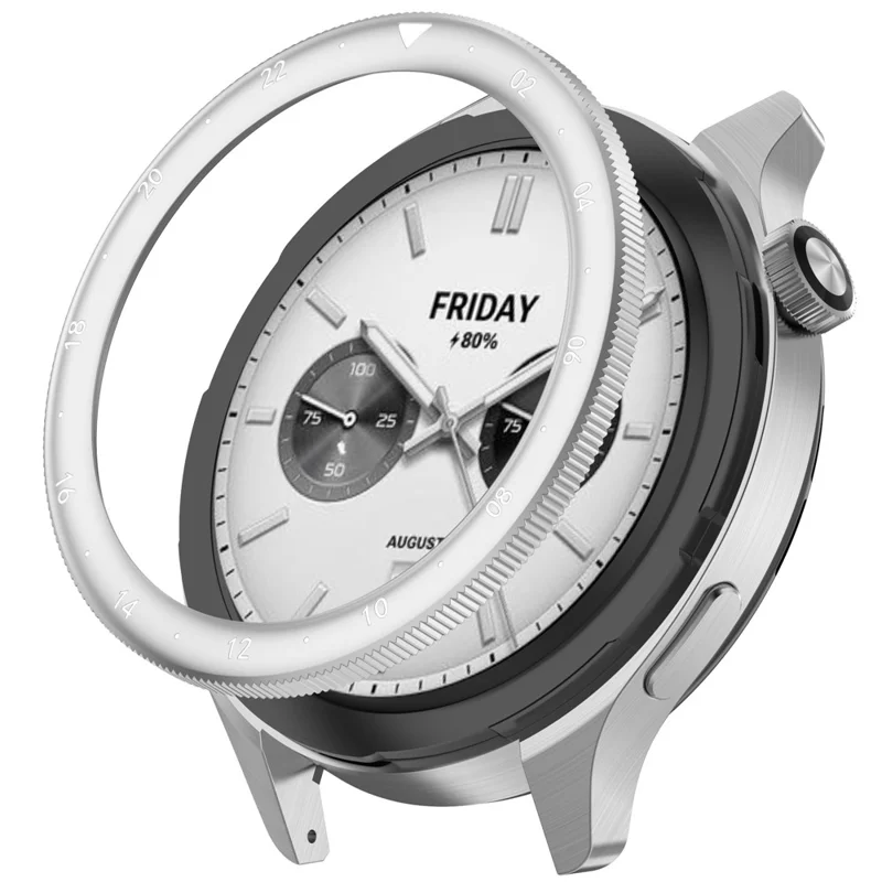 Pierścień obręczy do zegarka Xiaomi Watch S4 / wersja S4 eSIM / S3 / wersja S3 eSIM, obręcz z nierdzewnej stali 316, pokrywa pierścienia obręczy - strefa czasowa podwójna / srebrna+biała