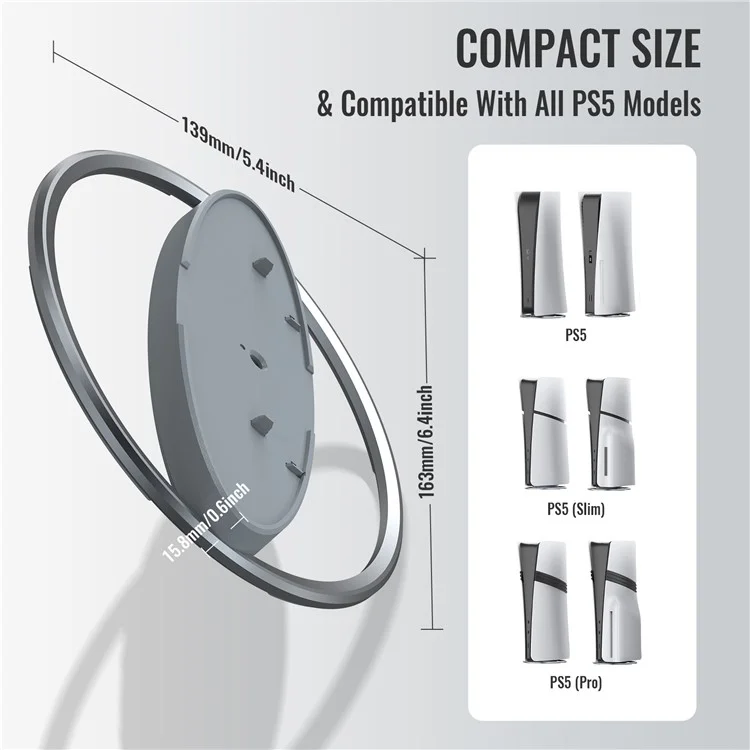 JYS JYS-P5216 Vertical Stand for Sony PlayStation 5 Pro / Playstation 5 / PS5 Slim Game Console Round Base - Grey