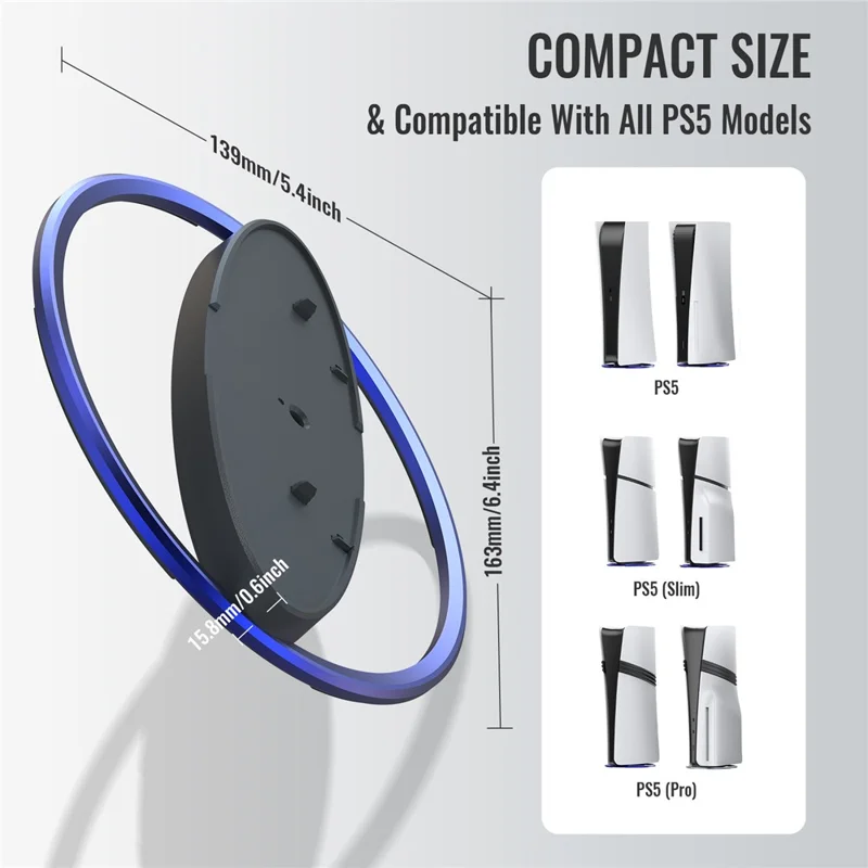 JYS JYS-P5216 Vertical Stand for Sony PlayStation 5 Pro / PlayStation 5 / PS5 Slim Game Console Round Base - Blue