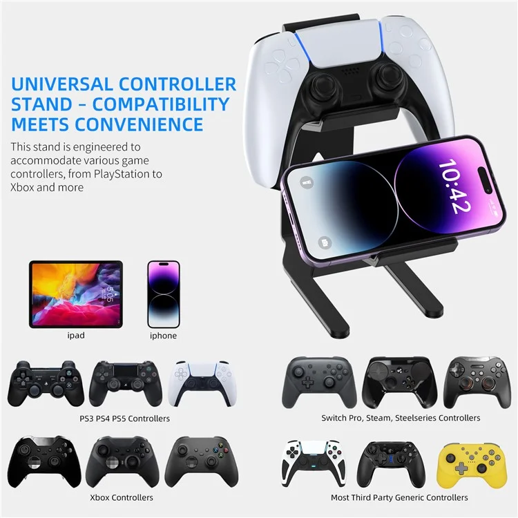 Soporte de escritorio universal para mando de juegos JYS JYS-P5222, de aleación de zinc, para PS5 / PS4 / Xbox / Nintendo Switch - Negro
