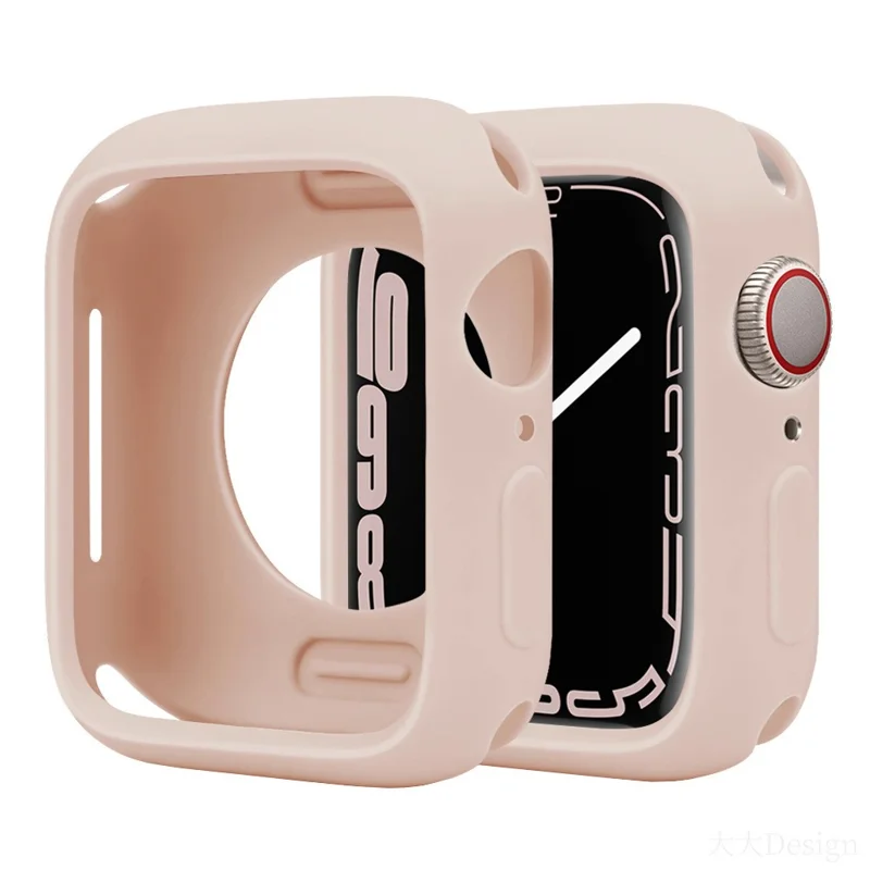 Silicone Protective Case For Apple Watch Series 9  /  8  /  7 41mm Candy Color Shockproof Watch Cover - Pink Sand