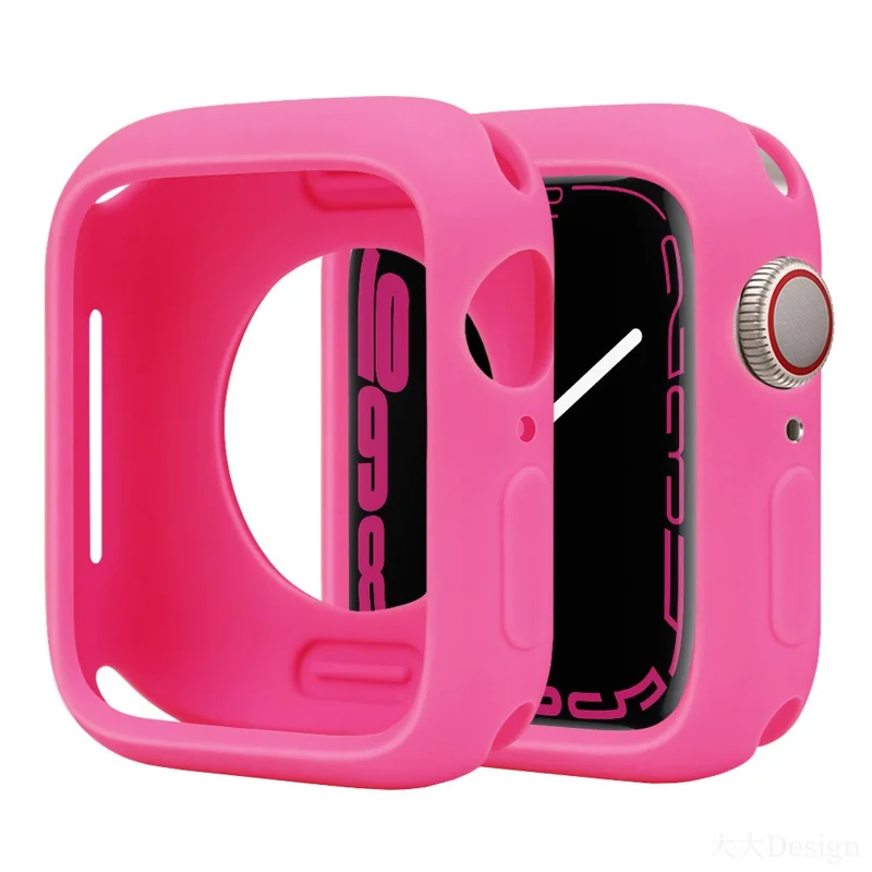 غطاء واقي من السيليكون لساعة Apple Watch Series 9 / 8 / 7 بحجم 41 مم، غطاء مضاد للصدمات بألوان حلوى - وردي