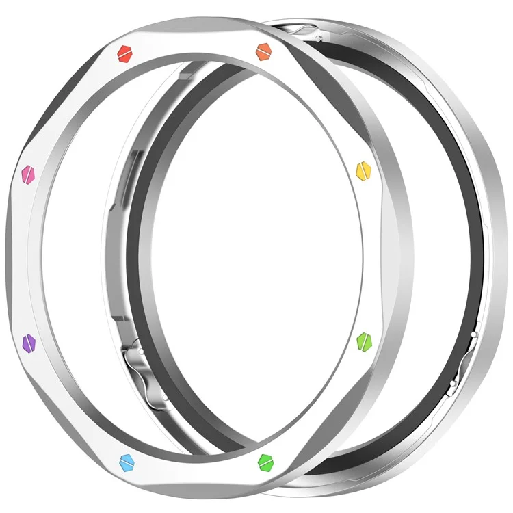 Anillo de bisel para Xiaomi Watch S4 / S4 eSIM Version / S3 / S3 eSIM Version, cubierta de acero inoxidable con película de vidrio templado - Plata+Arcoíris