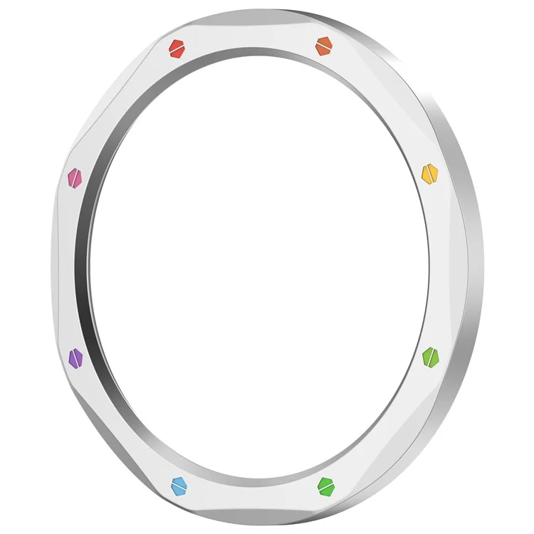 Anillo de bisel para Xiaomi Watch S4 / S4 eSIM Version / S3 / S3 eSIM Version, cubierta de acero inoxidable con película de vidrio templado - Plata+Arcoíris