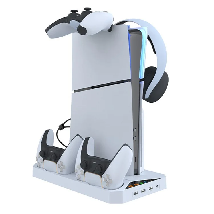 IPLAY HBP-584 For Sony PS5 Slim Digital / Disc Edition Cooling Stand Dual Controller Charging Station Headset Hanger