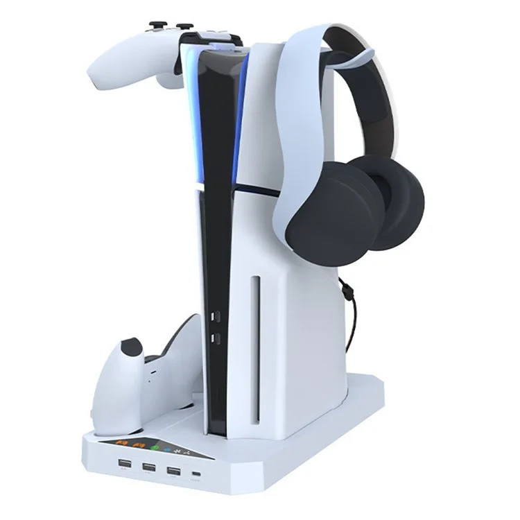 IPLAY HBP-584 For Sony PS5 Slim Digital / Disc Edition Cooling Stand Dual Controller Charging Station Headset Hanger