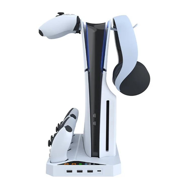 IPLAY HBP-584 For Sony PS5 Slim Digital / Disc Edition Cooling Stand Dual Controller Charging Station Headset Hanger