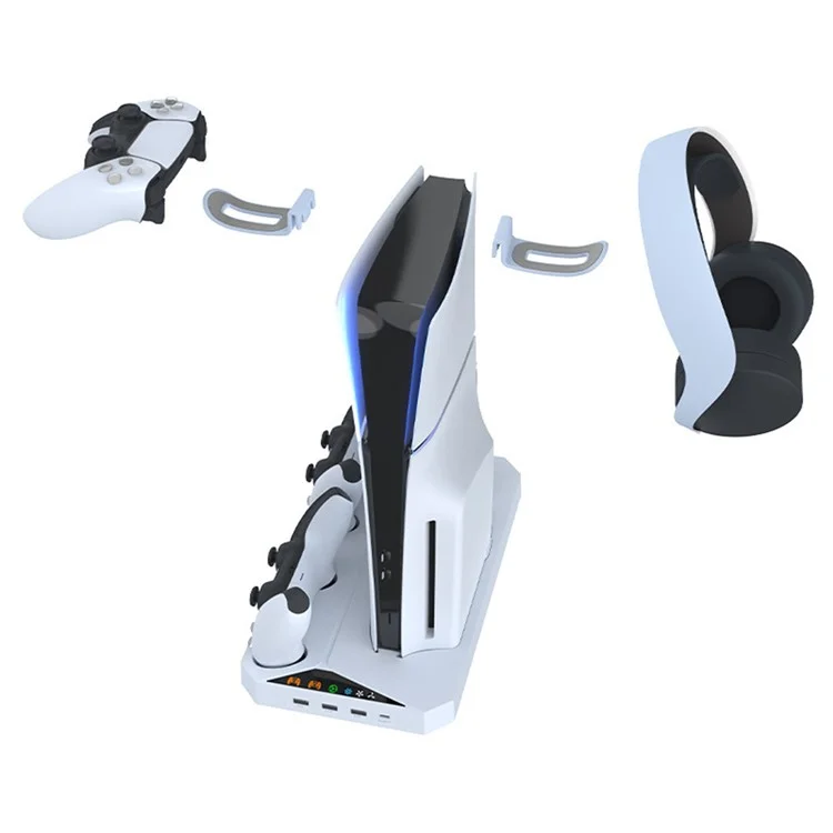 IPLAY HBP-584 For Sony PS5 Slim Digital / Disc Edition Cooling Stand Dual Controller Charging Station Headset Hanger