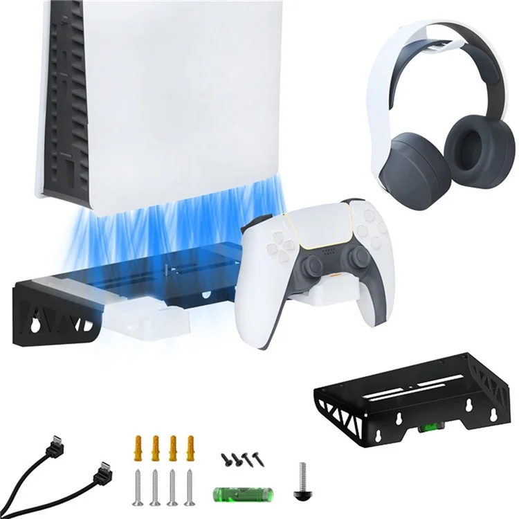 IPLAY HBP-585 For Sony PS5 Slim / Playstation 5 Wall Mount Storage Rack Controller Charging Station Headset Holder