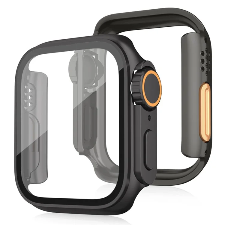 Carcasa de reloj PC para Apple Watch Series 6 / 5 / 4 / SE / SE (2022) / SE (2023) de 44 mm, cubierta protectora con película de vidrio templado - Negro