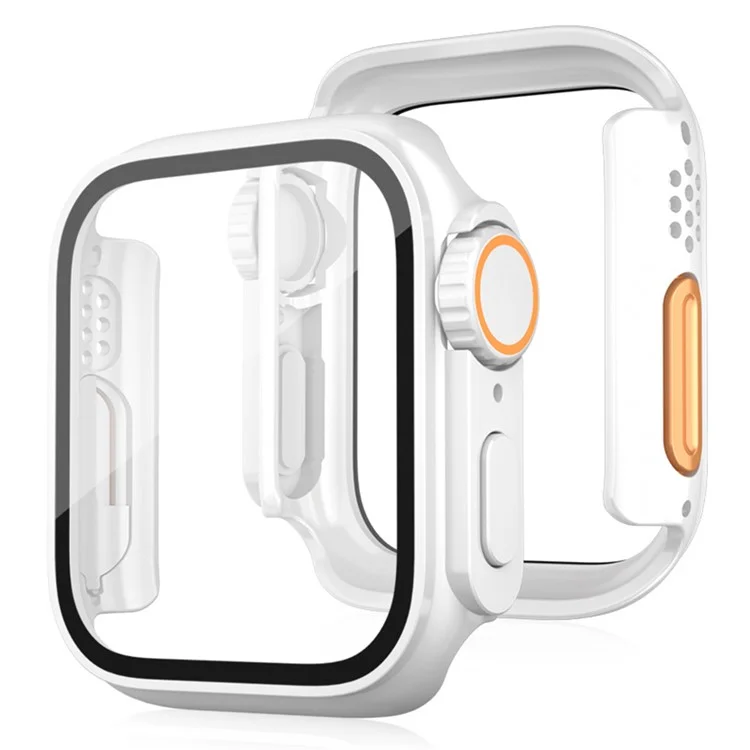 Boîtier de montre PC pour Apple Watch Série 9 8 7 45 mm avec film en verre trempé - Blanc