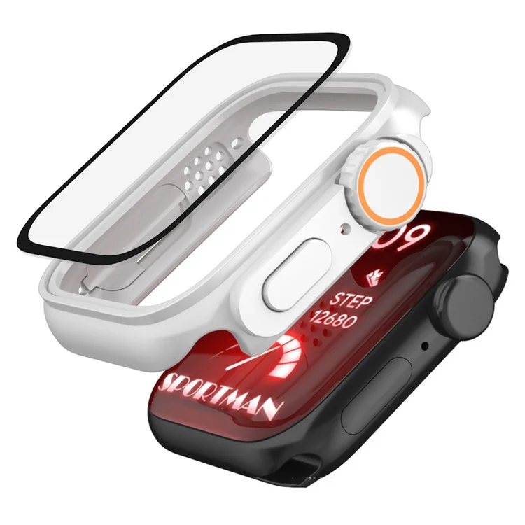 Boîtier de montre PC pour Apple Watch Série 9 8 7 45 mm avec film en verre trempé - Blanc