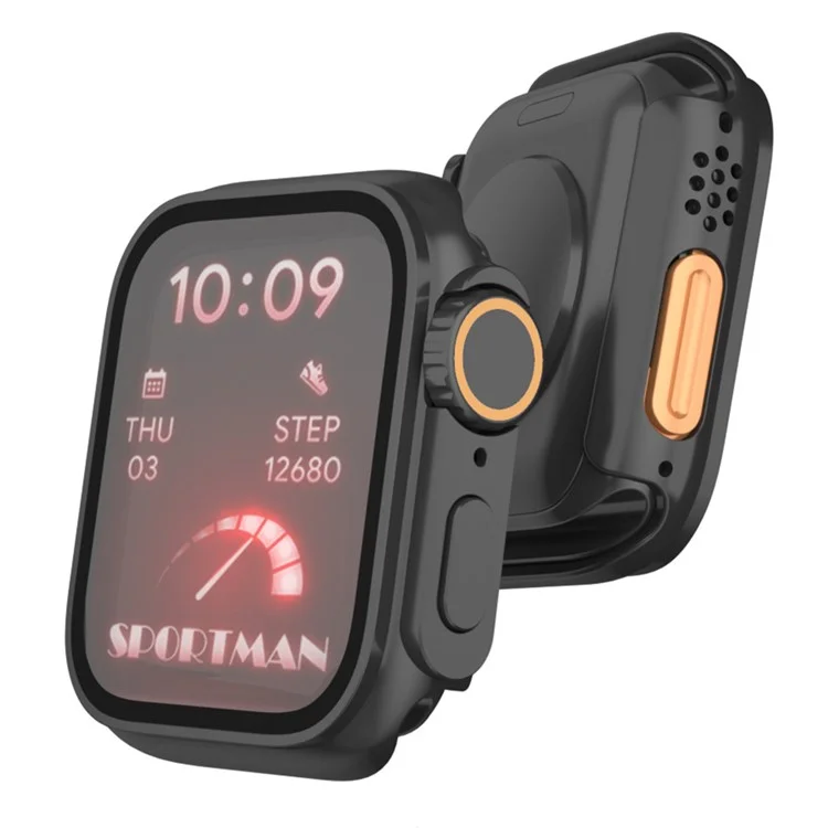 Boîtier de montre PC pour Apple Watch Série 9 8 7 45 mm avec film en verre trempé - Blanc