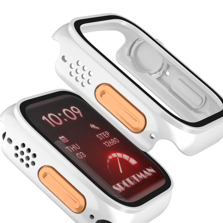 Boîtier de montre PC pour Apple Watch Série 9 8 7 45 mm avec film en verre trempé - Blanc