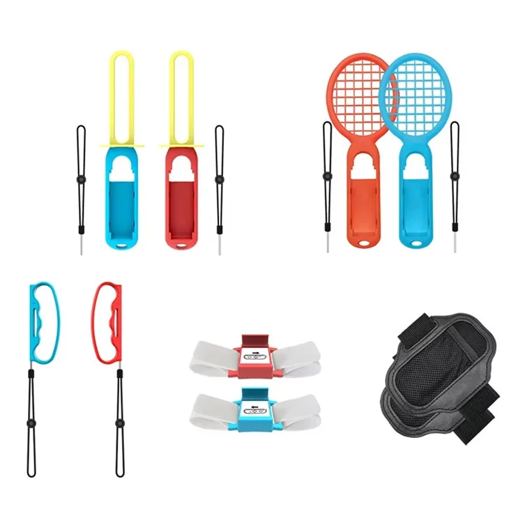 Ensemble de contrôle HBS-447 pour Nintendo Switch Sports - Comprend : Bracelet Joy-Con, Raquette de tennis, Sangle de jambe pour fitness, Épée pour jeux d'accessoires