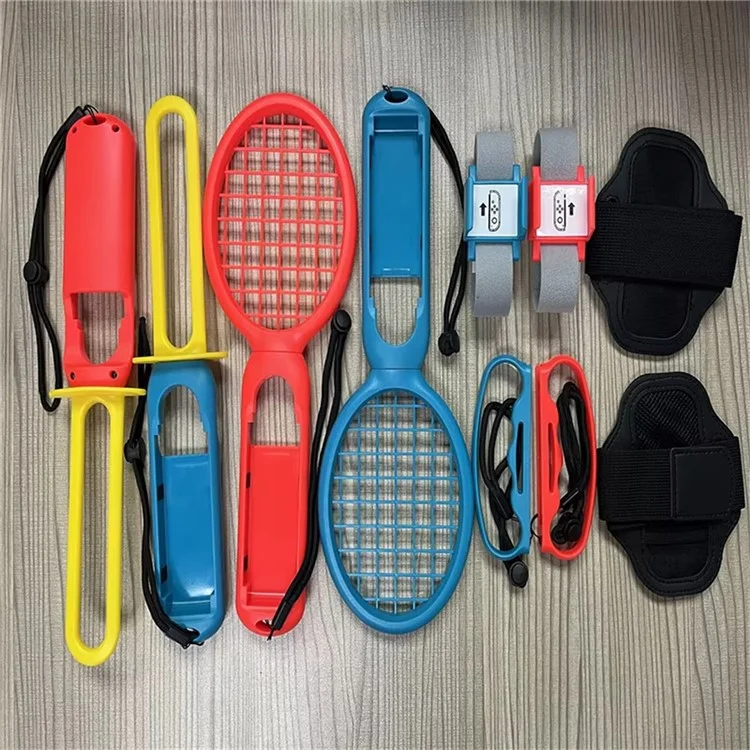 Ensemble de contrôle HBS-447 pour Nintendo Switch Sports - Comprend : Bracelet Joy-Con, Raquette de tennis, Sangle de jambe pour fitness, Épée pour jeux d'accessoires