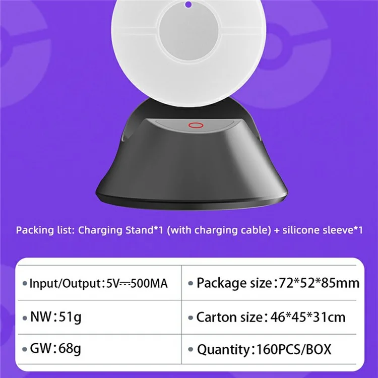 Base de carga HBS-524 para Pokemon GO Plus + Soporte de carga antideslizante con funda de silicona