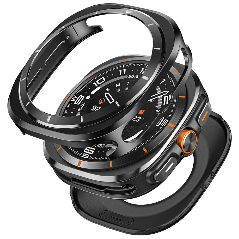 For Samsung Galaxy Watch Ultra 47mm Protective Case Aluminum Alloy PC Watch Bumper Cover - Black Orange