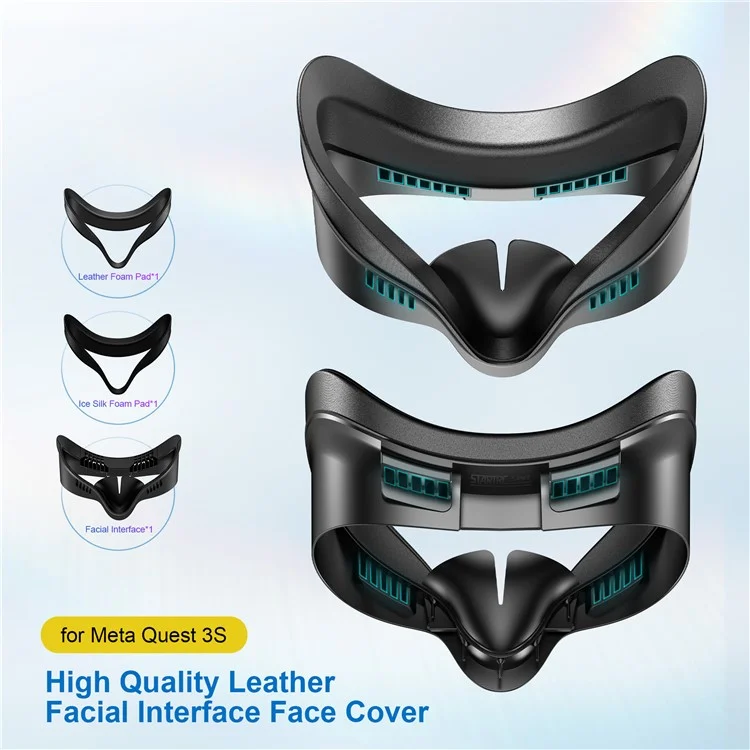 STARTRC GAMES Maschera per viso in pelle / imbottitura in schiuma di lycra per Meta Quest 3S VR, traspirante
